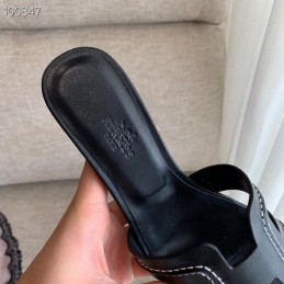 Replica Hermes Black Low H Heel Sandal
