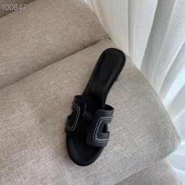 Replica Hermes Black Low H Heel Sandal