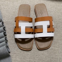 Replica Hermes Brown White H Slide Sandal