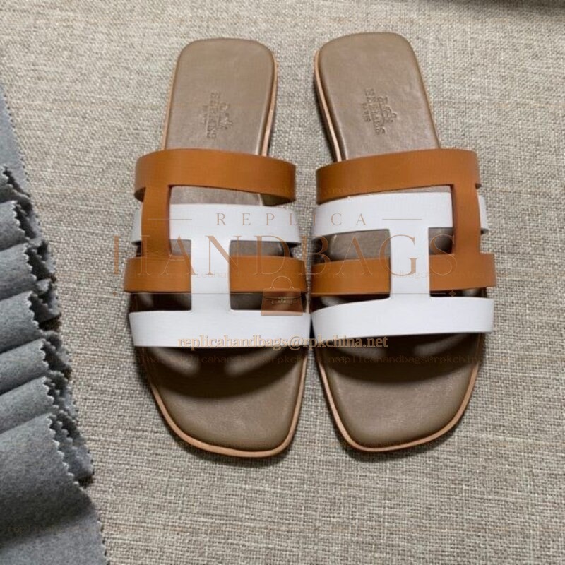 Replica Hermes Brown White H Slide Sandal