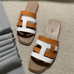 Replica Hermes Brown White H Slide Sandal