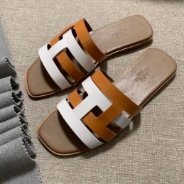 Replica Hermes Brown White H Slide Sandal