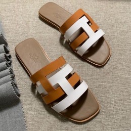Replica Hermes Brown White H Slide Sandal