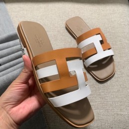 Replica Hermes Brown White H Slide Sandal