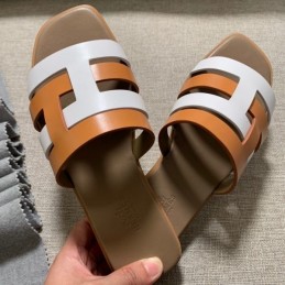 Replica Hermes Brown White H Slide Sandal