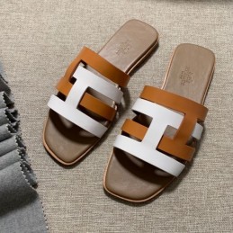 Replica Hermes Brown White H Slide Sandal