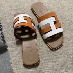 Replica Hermes Brown White H Slide Sandal