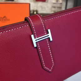 Replica Hermes Burgundy Bearn Wallet Silver H Hardware