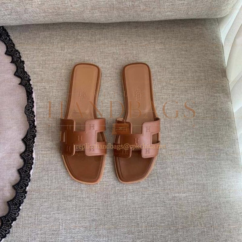 Replica Hermes Tan Block H Slide Sandal
