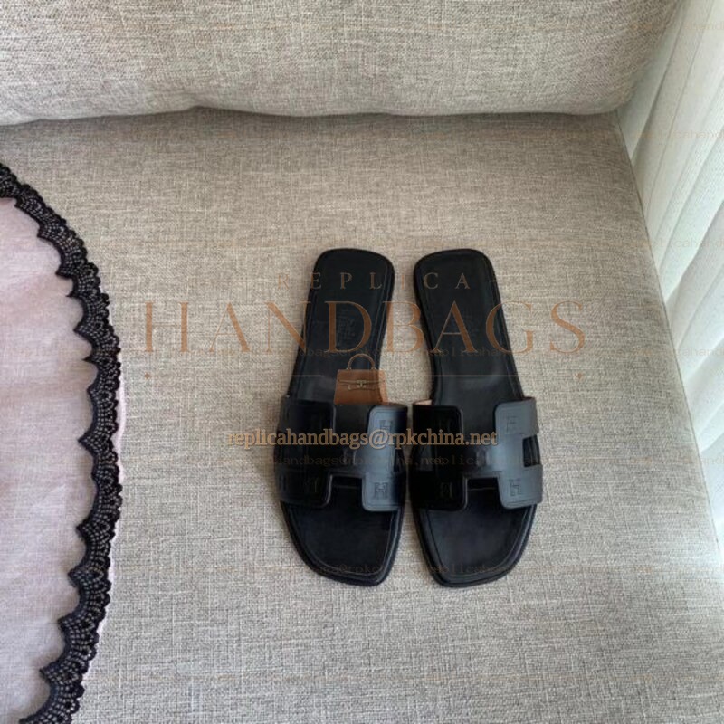 Replica Hermes Black Block H Slide Sandal