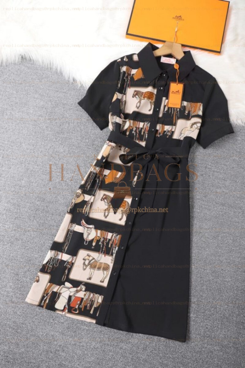 Replica Hermes Black Scarf Panel Dress