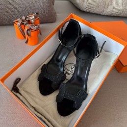 Replica Hermes Black Platform H Heel Sandal
