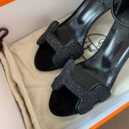 Replica Hermes Black Platform H Heel Sandal