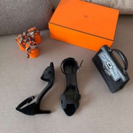 Replica Hermes Black Platform H Heel Sandal