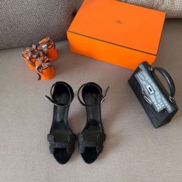 Replica Hermes Black Platform H Heel Sandal
