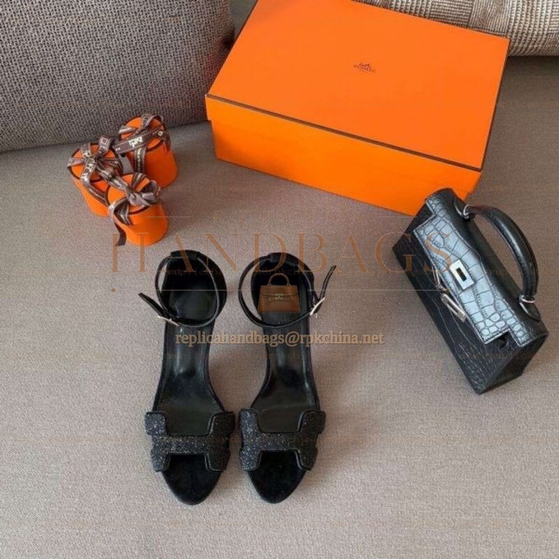 Replica Hermes Black Platform H Heel Sandal