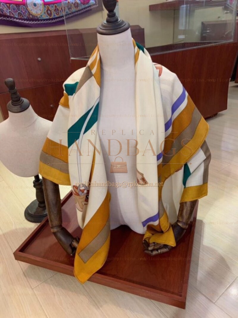 Replica Hermes Gold Stripe 140cm Silk Scarf
