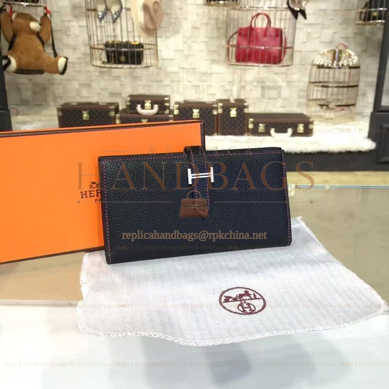 Replica Hermes Navy Blue Bearn Wallet