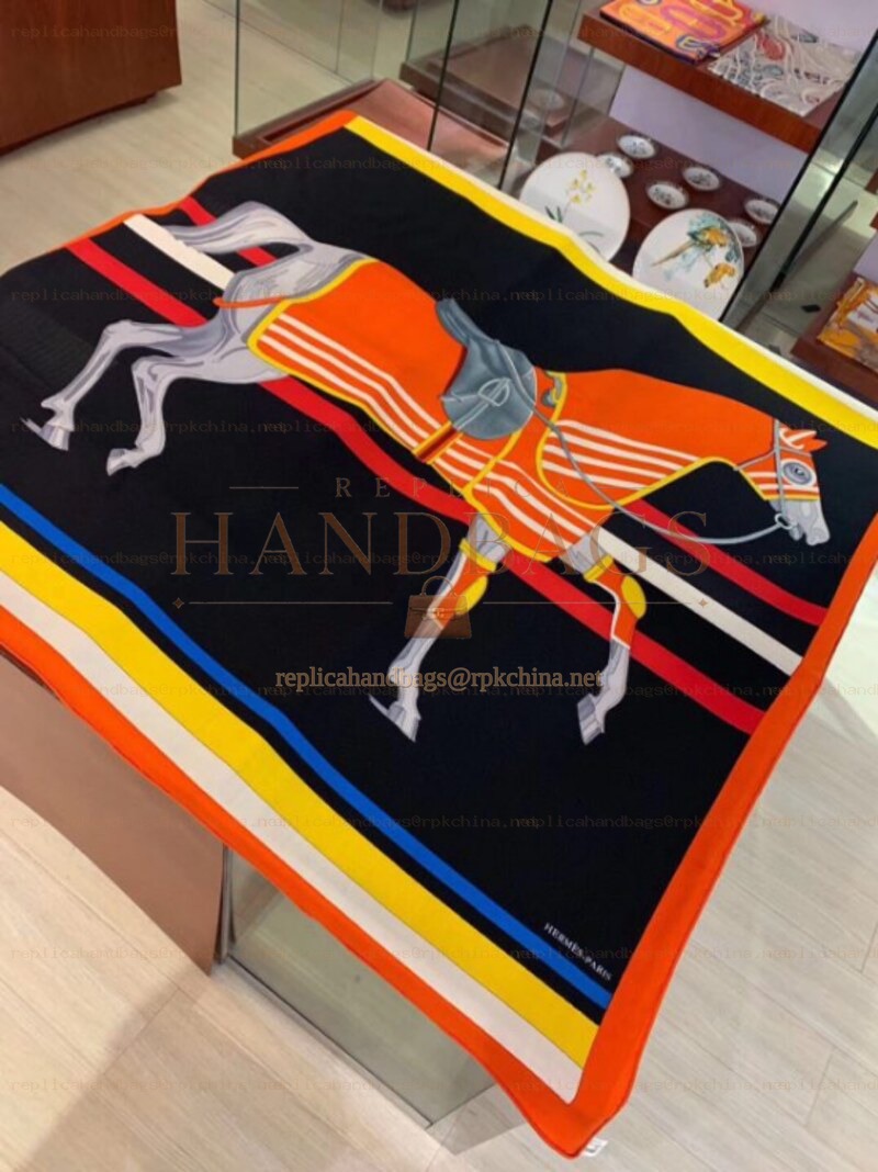 Replica Hermes Navy Equestrian 140cm Silk Scarf