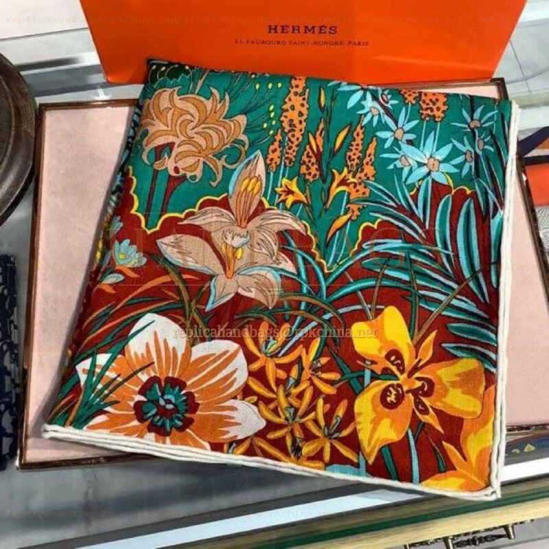 Replica Hermes Green Zebra Floral 140cm Silk Scarf