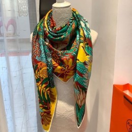 Replica Hermes Green Zebra Floral 140cm Silk Scarf