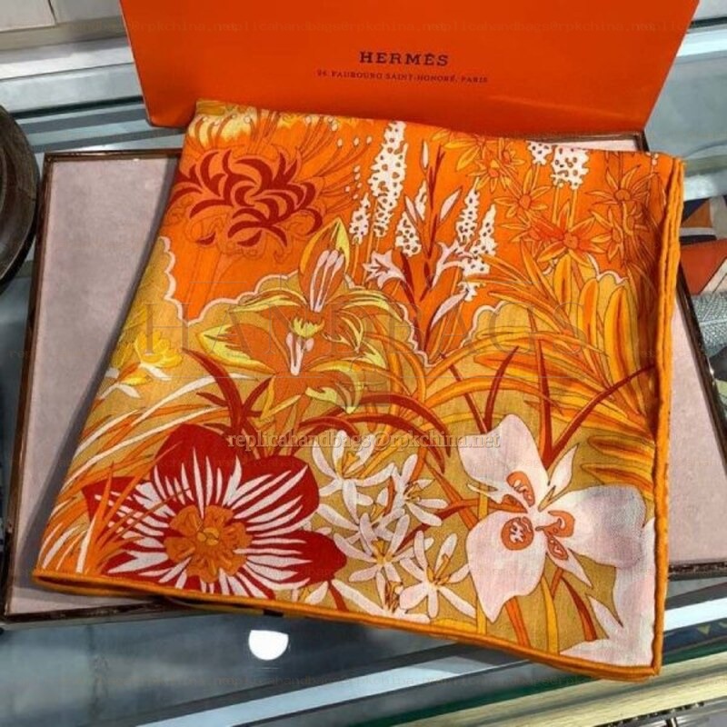 Replica Hermes Orange Zebra Floral 140cm Silk Scarf