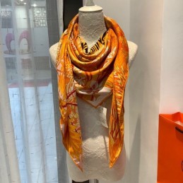 Replica Hermes Orange Zebra Floral 140cm Silk Scarf