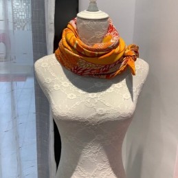 Replica Hermes Orange Zebra Floral 140cm Silk Scarf