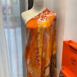 Replica Hermes Orange Zebra Floral 140cm Silk Scarf