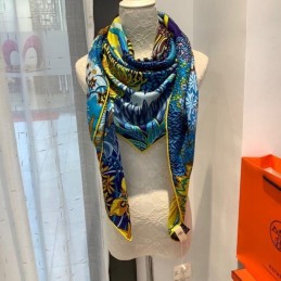 Replica Hermes Blue Zebra Floral 140cm Silk Scarf