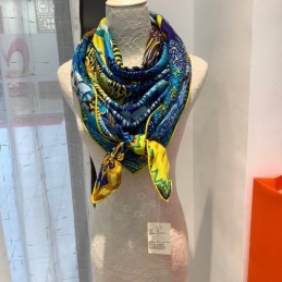 Replica Hermes Blue Zebra Floral 140cm Silk Scarf