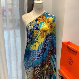Replica Hermes Blue Zebra Floral 140cm Silk Scarf
