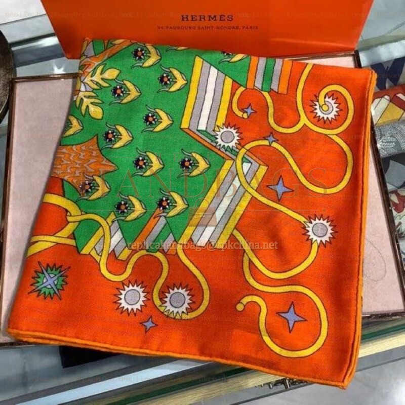Replica Hermes Green Floral 140cm Silk Scarf