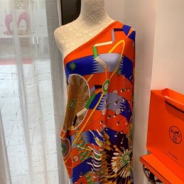 Replica Hermes Green Floral 140cm Silk Scarf