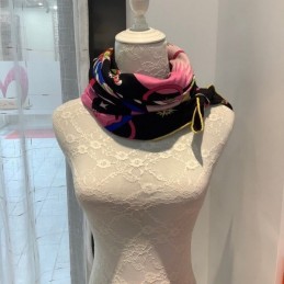 Replica Hermes Black Pink Floral 140cm Silk Scarf