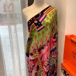 Replica Hermes Black Pink Floral 140cm Silk Scarf