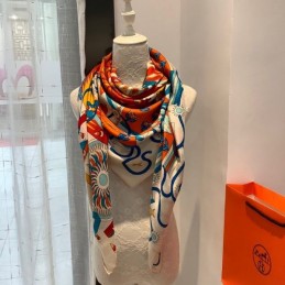 Replica Hermes White Nautilus 140cm Silk Scarf