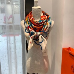 Replica Hermes White Nautilus 140cm Silk Scarf