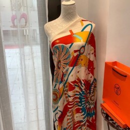 Replica Hermes White Nautilus 140cm Silk Scarf