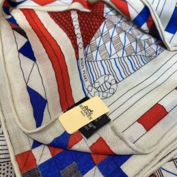 Replica Hermes Blue Check 140cm Silk Scarf