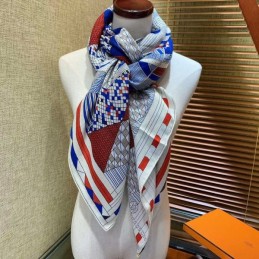 Replica Hermes Blue Check 140cm Silk Scarf