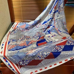 Replica Hermes Blue Check 140cm Silk Scarf