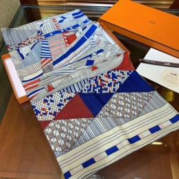 Replica Hermes Blue Check 140cm Silk Scarf
