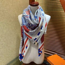 Replica Hermes Blue Check 140cm Silk Scarf