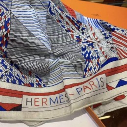 Replica Hermes Blue Check 140cm Silk Scarf