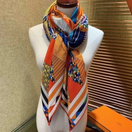 Replica Hermes Orange Check 140cm Silk Scarf