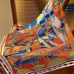 Replica Hermes Orange Check 140cm Silk Scarf