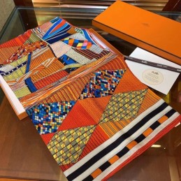 Replica Hermes Orange Check 140cm Silk Scarf