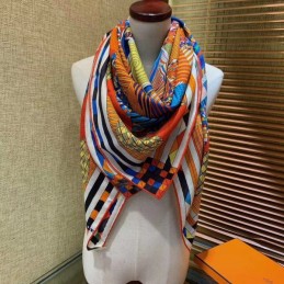 Replica Hermes Orange Check 140cm Silk Scarf