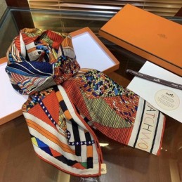 Replica Hermes Orange Check 140cm Silk Scarf